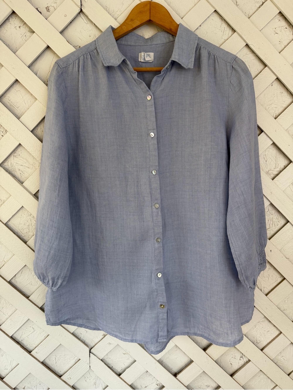 Sigrid Olsen 100% Linen Light Blue Button-Front Top Medium